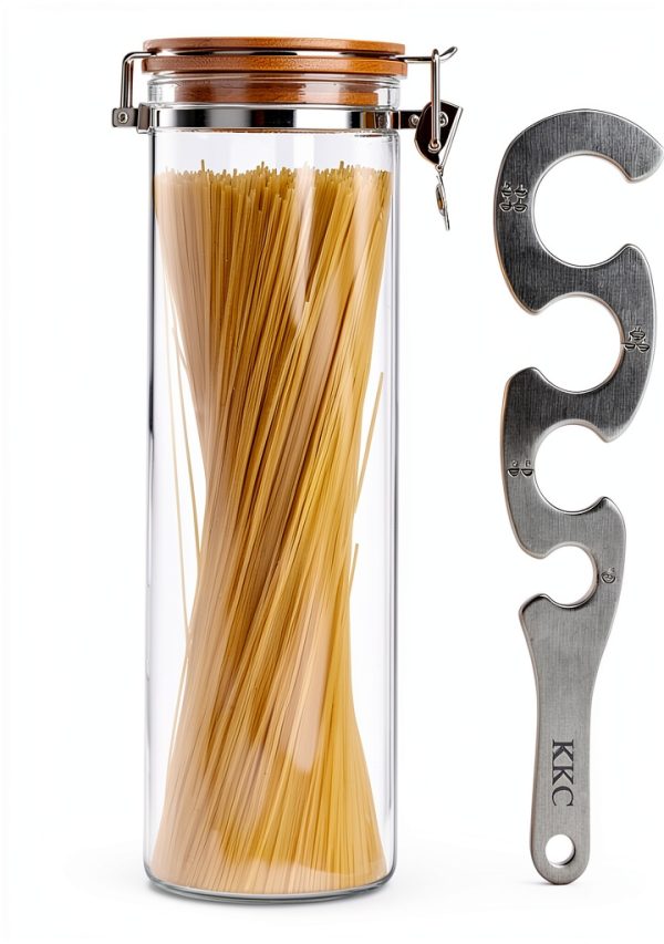 Glass Pasta Storage Container KKC 68oz Tall Jar with Bamboo Lid-0