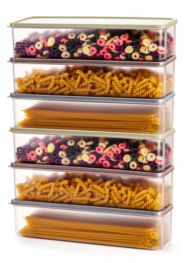 Elsjoy 6 Pack Pasta Container – Stackable Spaghetti Storage with Lid-3