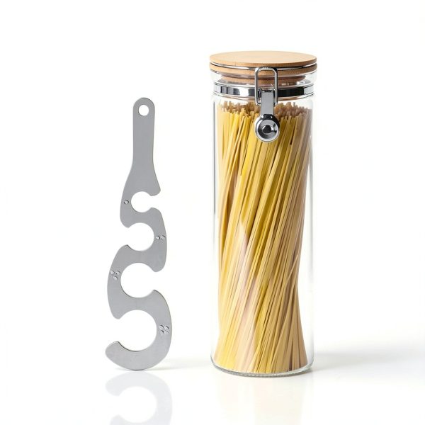 Glass Pasta Storage Container KKC 68oz Tall Jar with Bamboo Lid-4