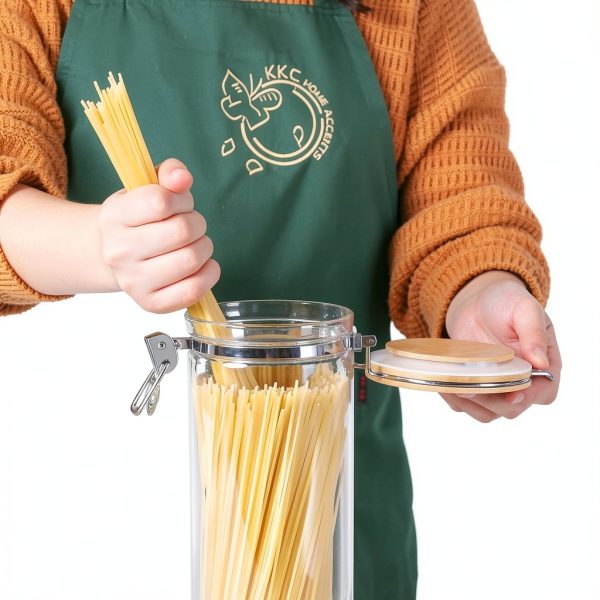 Glass Pasta Storage Container KKC 68oz Tall Jar with Bamboo Lid-5