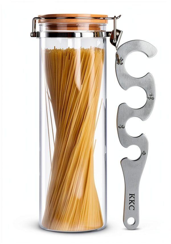 Glass Pasta Storage Container KKC 68oz Tall Jar with Bamboo Lid-1