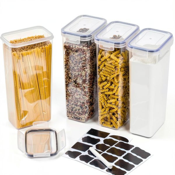 Vtopmart Airtight Food Storage Containers with Lids, 4 PCS 2.8L Pasta Containers for Pantry Organization and Storage, BPA Free Kitchen Canisters for Spaghetti, Flour, Sugar and Noodles, Black-5