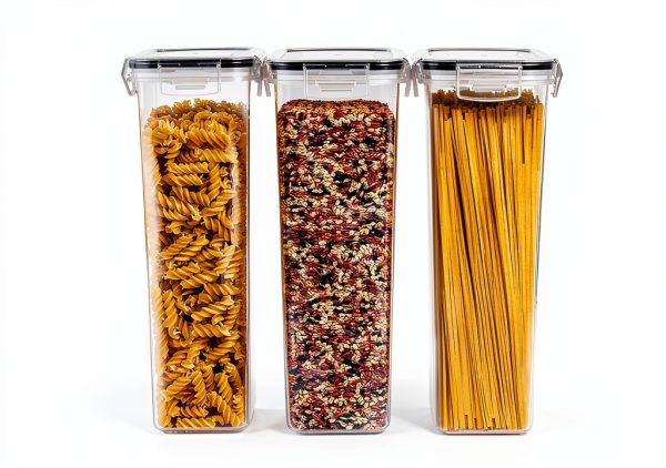 Vtopmart Airtight Food Storage Containers with Lids, 4 PCS 2.8L Pasta Containers for Pantry Organization and Storage, BPA Free Kitchen Canisters for Spaghetti, Flour, Sugar and Noodles, Black-3