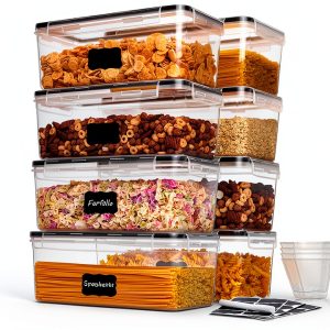 Vtopmart Airtight Food Storage Containers with Lids 8PCS Set 3.2L, Plastic Spaghetti Container for Pasta organizer, BPA Free Air Tight House Kitchen Pantry Organization-0