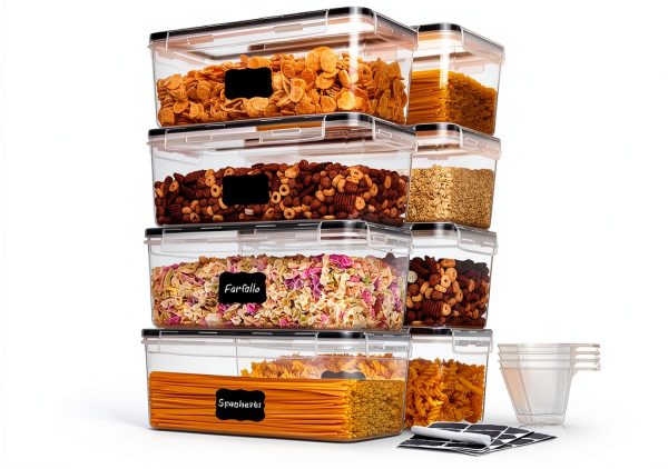 Vtopmart Airtight Food Storage Containers with Lids 8PCS Set 3.2L, Plastic Spaghetti Container for Pasta organizer, BPA Free Air Tight House Kitchen Pantry Organization-0