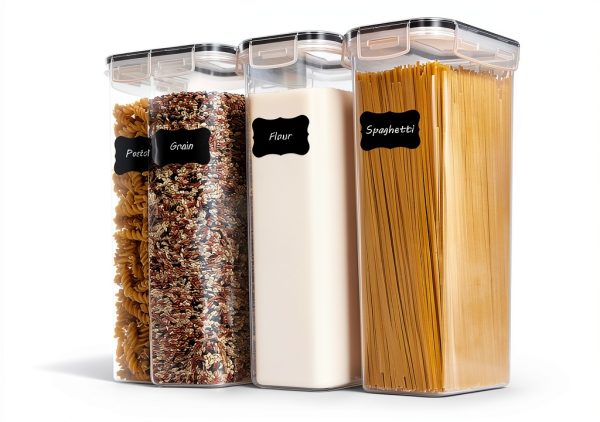 Vtopmart Airtight Food Storage Containers with Lids, 4 PCS 2.8L Pasta Containers for Pantry Organization and Storage, BPA Free Kitchen Canisters for Spaghetti, Flour, Sugar and Noodles, Black-0